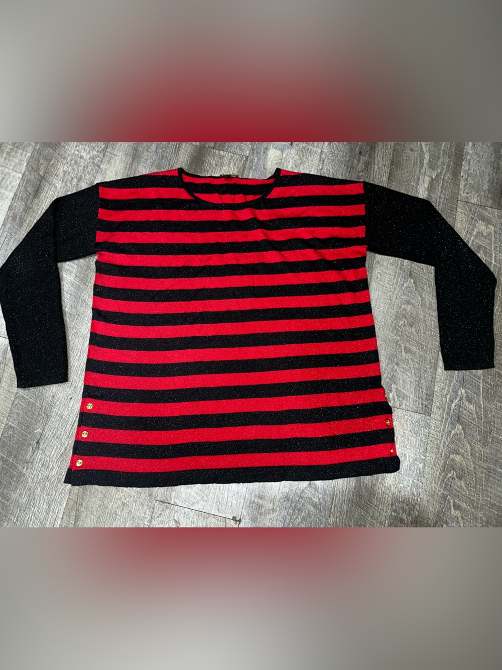 Dana Buchman Red and Black Sparkle Stripe Knit Top